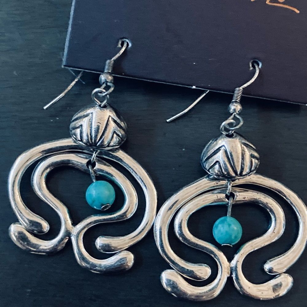 Laurel Burch Turquoise Silver Haight Statement Necklace Earrings Set - Picture 10 of 11